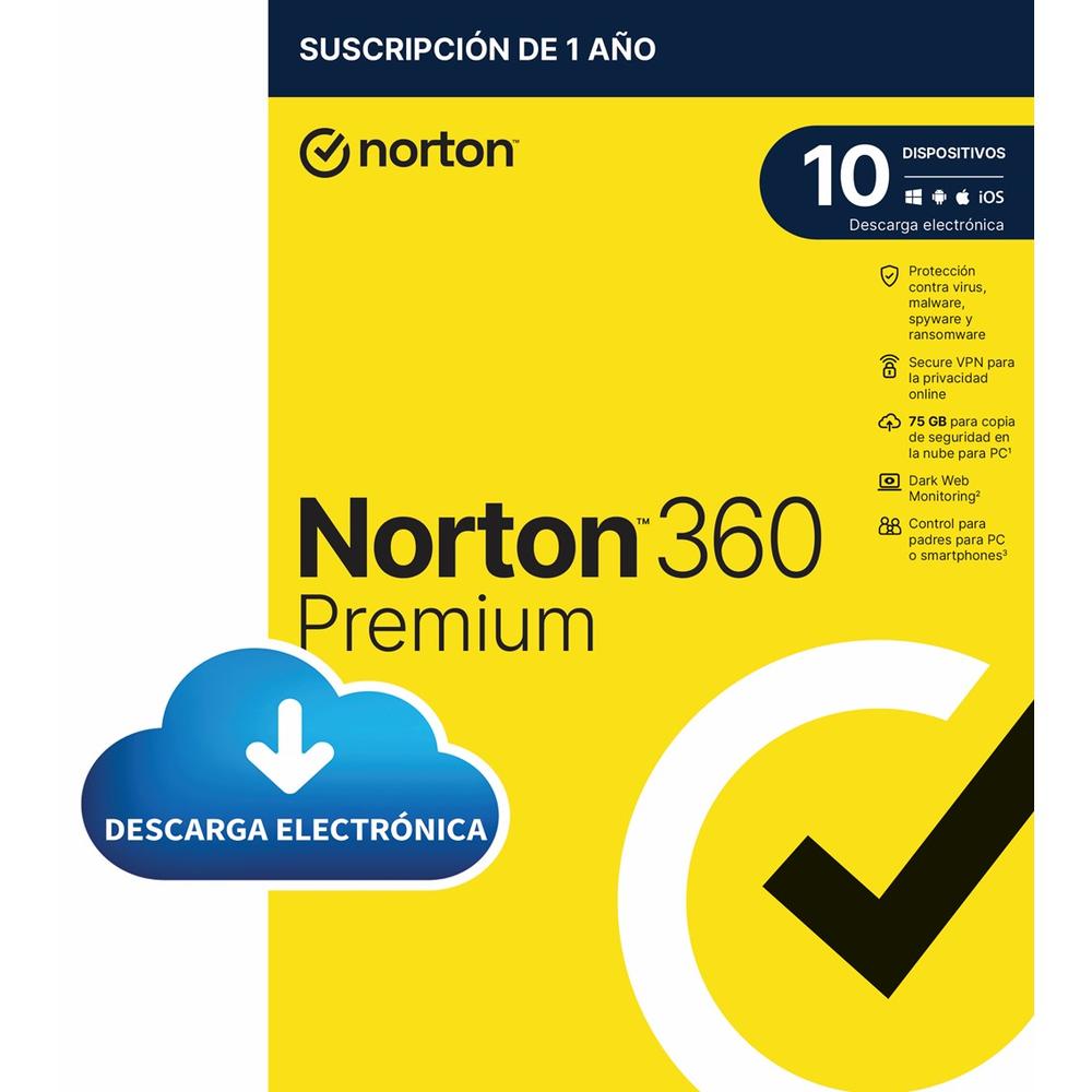 Antivirus norton 360 premium 75gb español 1 usuario 10 dispositivos 1 año esd electronica drmkey gum