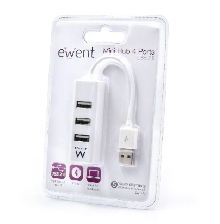 Mini hub usb ewent 4 puertos - usb 2.0 - blanco