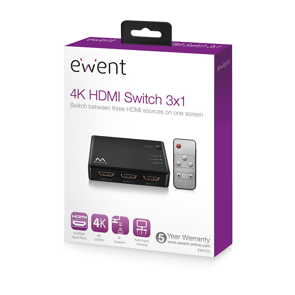 Switch hdmi ewent ew3730 4k 3 x 1