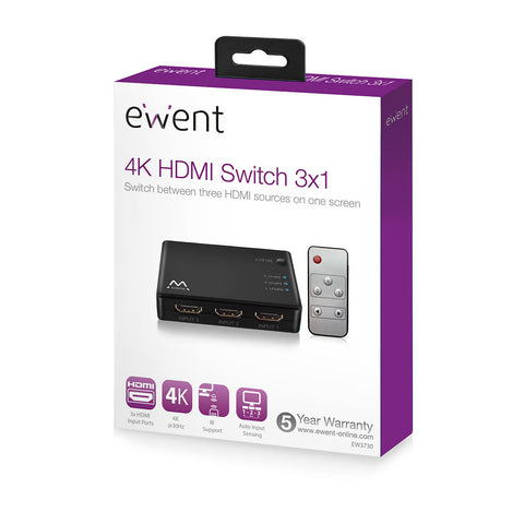 Switch hdmi ewent ew3730 4k 3 x 1