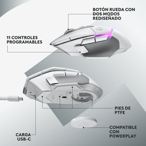 Mouse raton logitech g g502 x plus lightspeed gaming optico wireless inalambrico 25600ppp blanco