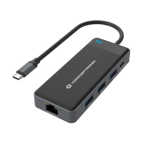 Adaptador conceptronic usb tipo c a gigabit ethernet rj45 -  con hub usb 3.2 3 puertos -  usb tipo c