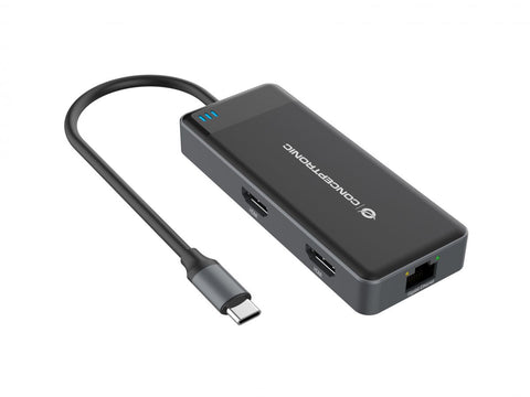 Adaptador conceptronic usb tipo c a gigabit ethernet rj45 -  con hub usb 3.2 3 puertos -  usb tipo c