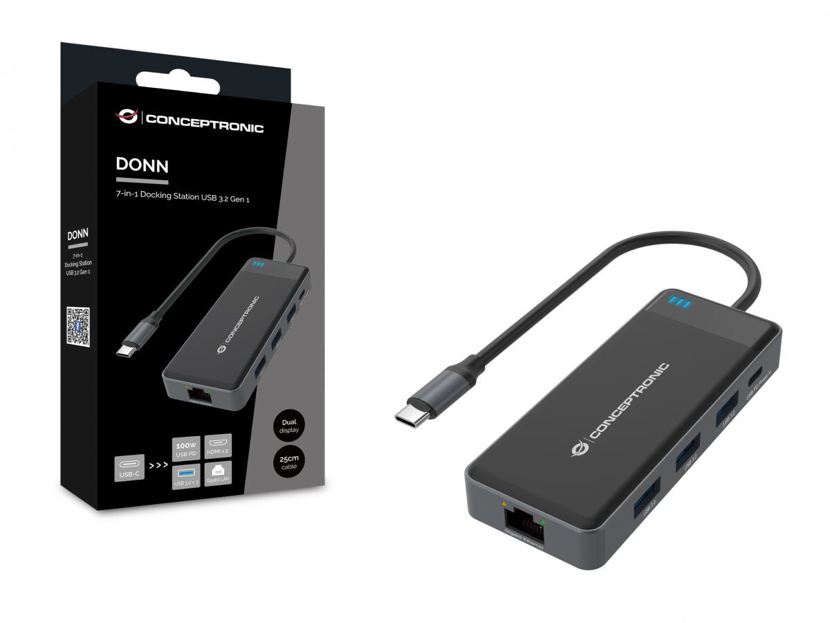 Adaptador conceptronic usb tipo c a gigabit ethernet rj45 -  con hub usb 3.2 3 puertos -  usb tipo c