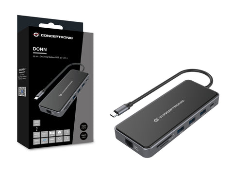 Adaptador conceptronic usb tipo c a gigabit ethernet rj45 -  hdmi -  vga -  con hub usb 3 puertos -  usb tipo c -  lector de tarjetas