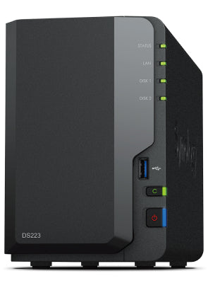 Servidor nas synology disk station ds223 2bay 1.7 ghz qc 2gb ddr 4 1 x gbe 3x usb 3.2