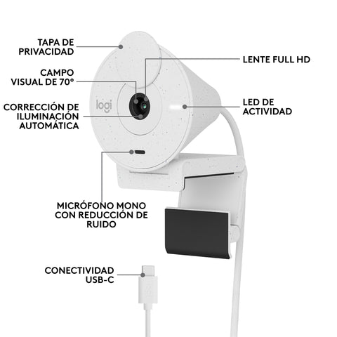 Webcam logitech brio 300 blanco crudo full hd -  usb tipo c