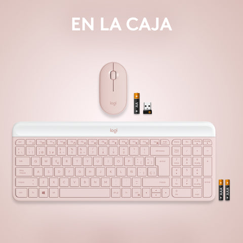 Teclado + mouse logitech mk470 wireless inalambrico rosado