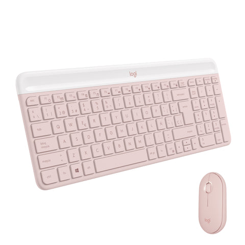 Teclado + mouse logitech mk470 wireless inalambrico rosado