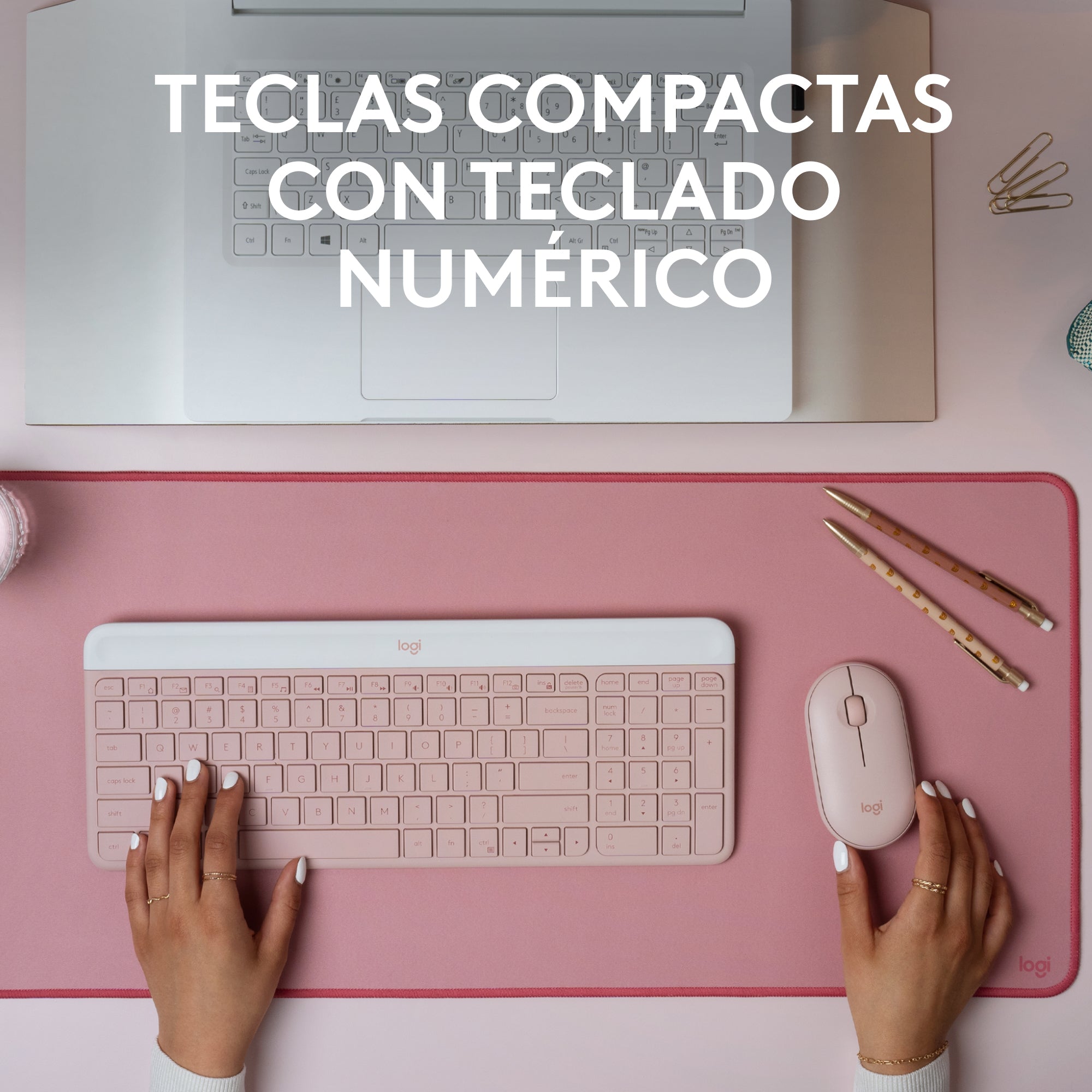 Teclado + mouse logitech mk470 wireless inalambrico rosado