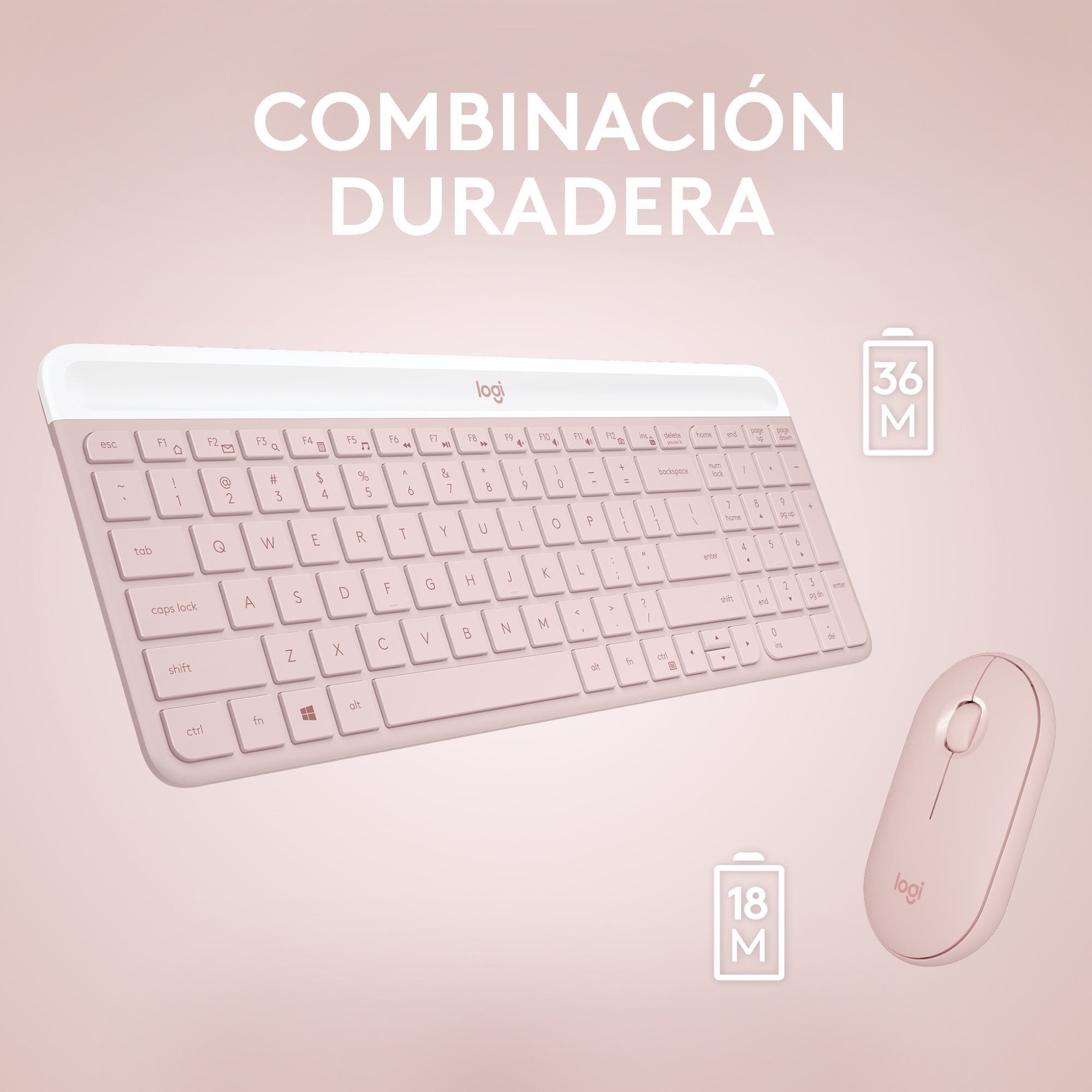 Teclado + mouse logitech mk470 wireless inalambrico rosado