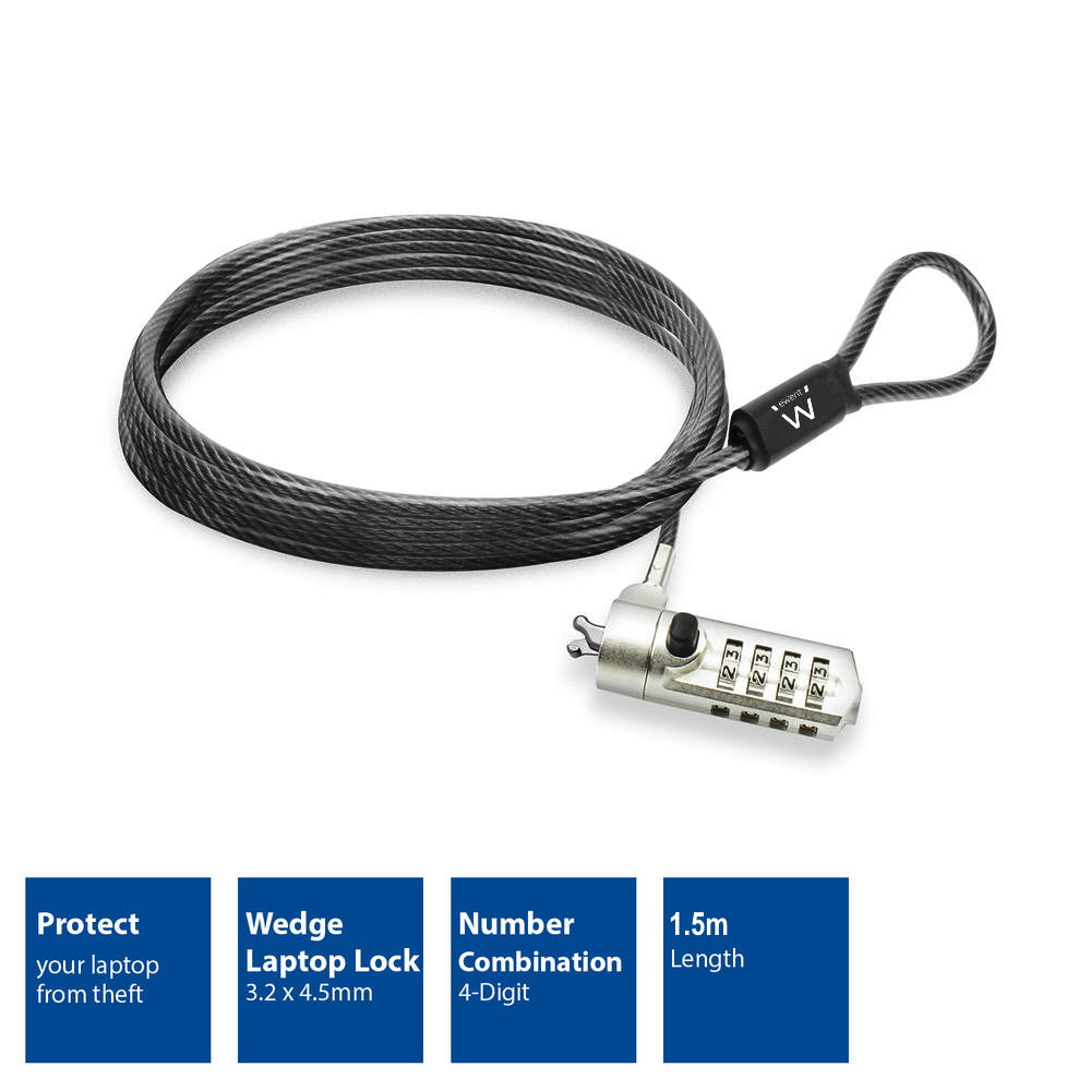 Cable de seguridad con candado ewent ew1243 para portatil con combinacion de numeros