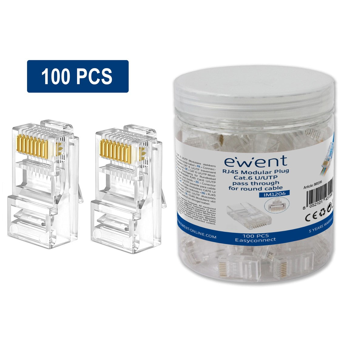 Conector rj45 ewent easyconnect im1206 cat.6 u - utp para cable redondo 100 unidades