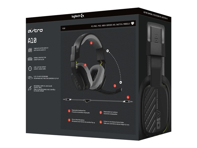 Auriculares con microfono logitech a10 astro gaming gen 2 jack 3.5mm negro