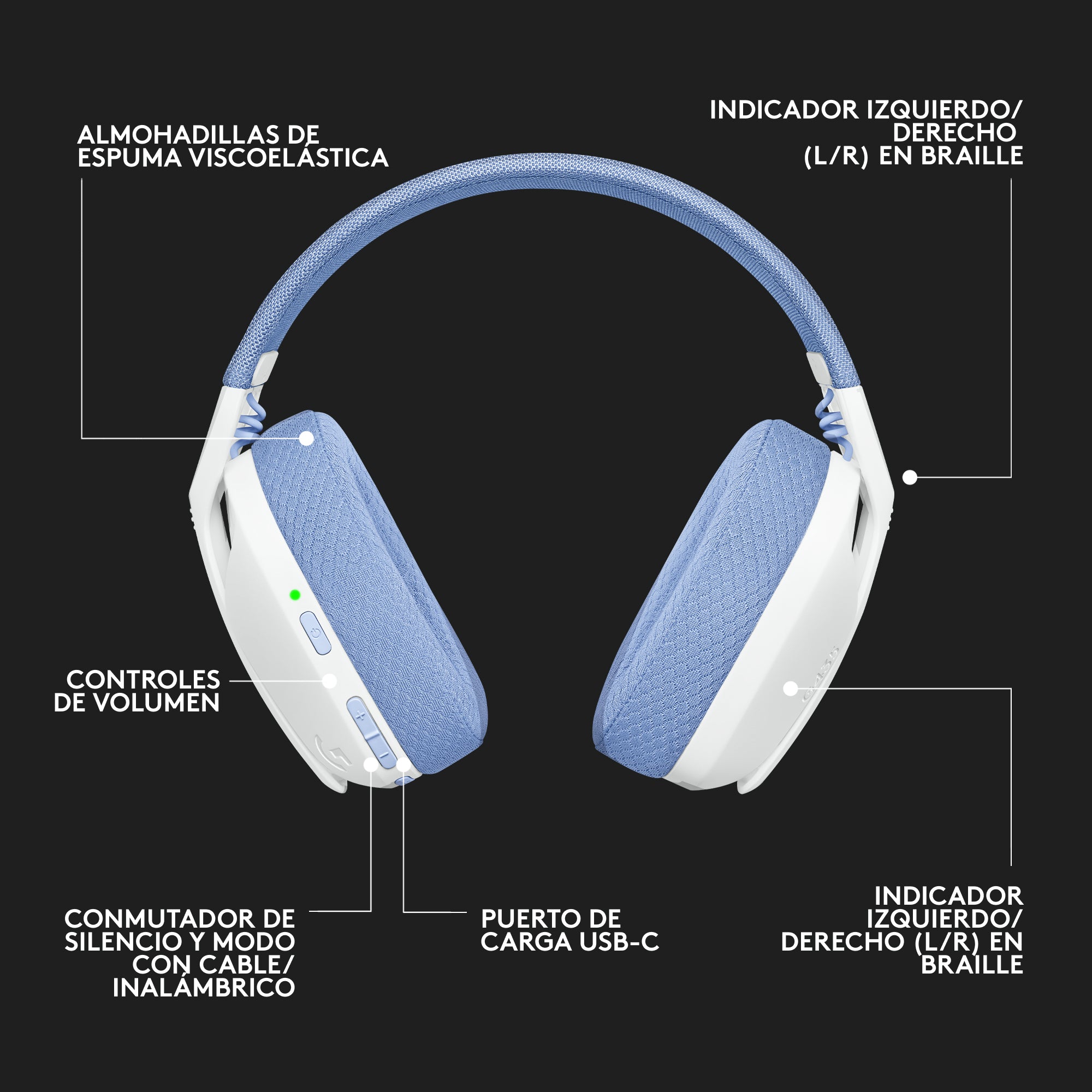 Auriculares con microfono logitech g435 gaming wireless inalambrico blanco