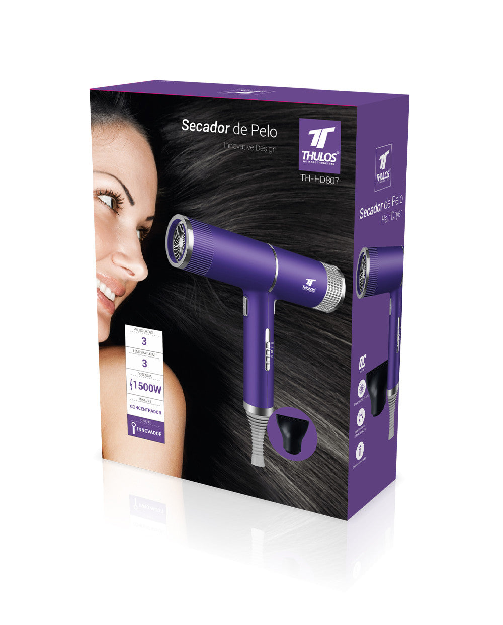 Secador de pelo thulos th - hd807 morado 1500w