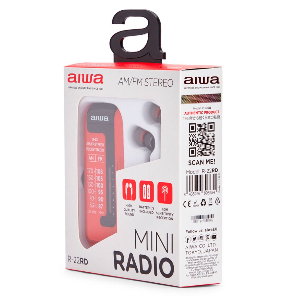 Radio de bolsillo aiwa mini pocket radio am - fm r - 22 rojo