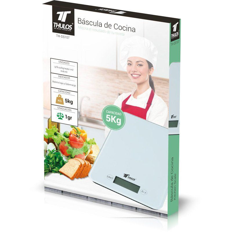 Bascula de cocina digital thulos th - ds107 blanco carga maxima 5kg