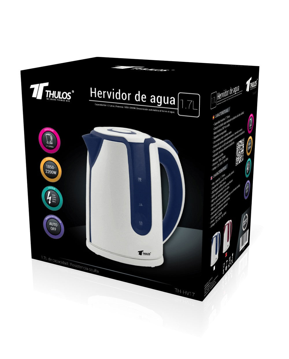 Hervidora de agua thulos th - hv17 azul 1850w - 2200w 1.7l