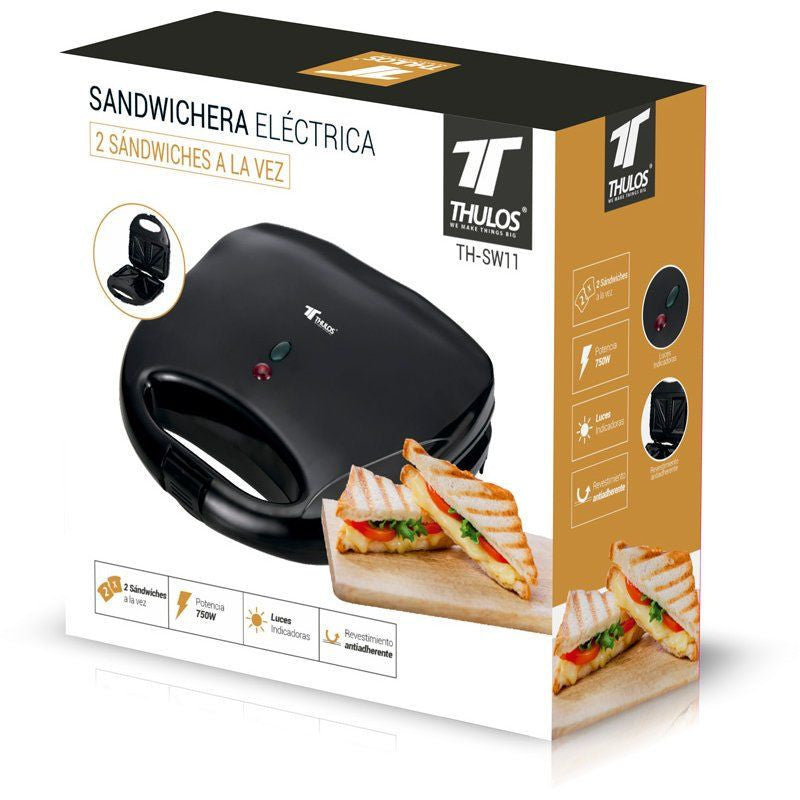 Sandwichera thulos th - sw11 negro 750w 2 cavidades