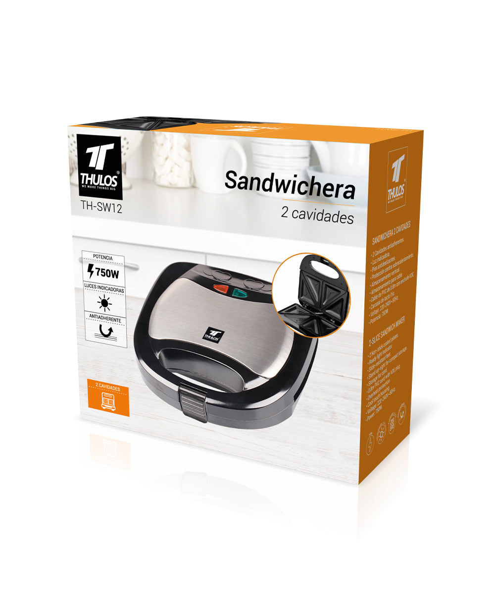 Sandwichera thulos th - sw12 750w 2 cavidades