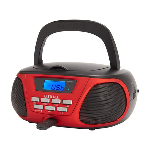 Radio cd - cassette portatil aiwa bbtu - 300bl 5w rms usb bluetooth rojo