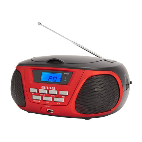 Radio cd - cassette portatil aiwa bbtu - 300bl 5w rms usb bluetooth rojo