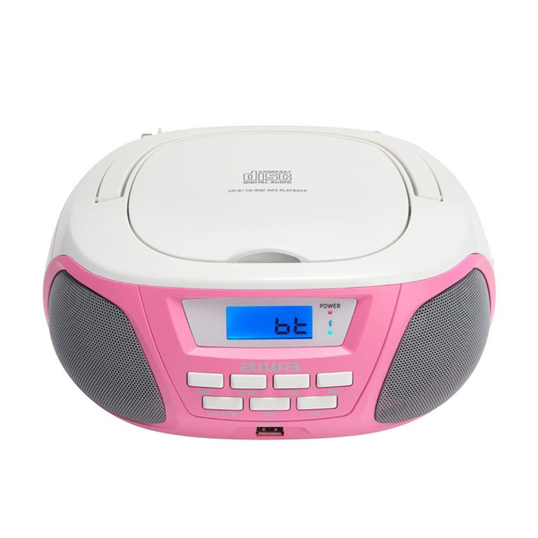 Radio cd - cassette portatil aiwa bbtu - 300bl 5w rms usb bluetooth rosa