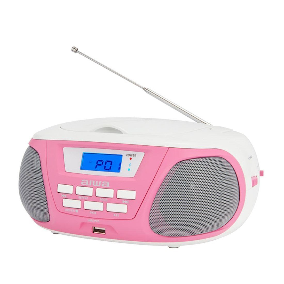 Radio cd - cassette portatil aiwa bbtu - 300bl 5w rms usb bluetooth rosa