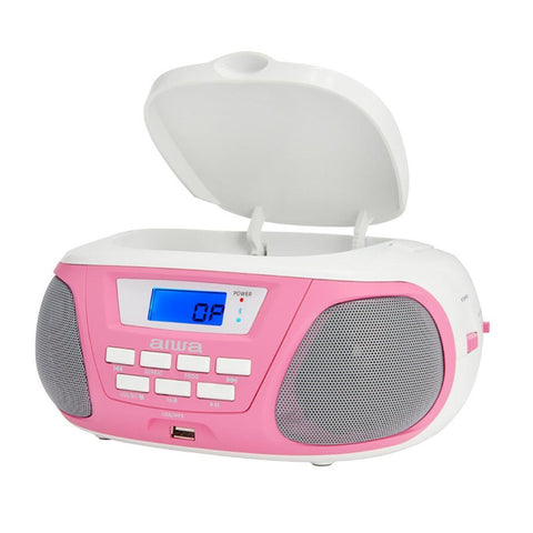 Radio cd - cassette portatil aiwa bbtu - 300bl 5w rms usb bluetooth rosa