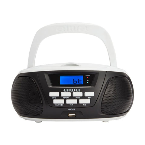 Radio cd - cassette portatil aiwa bbtu - 300bl 5w rms usb bluetooth blanco y negro