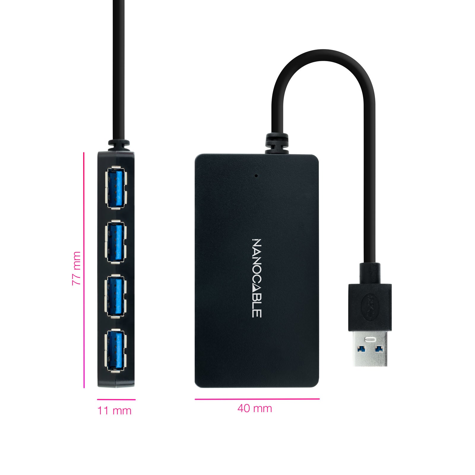 Hub usb 3.0 nanocable con 4 puertos de usb 3.0 usb - a - m - usb 3.0 - h negro 15 cm