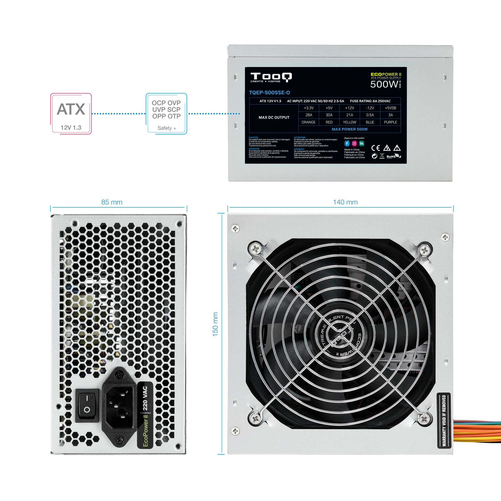 Fuente alimentacion tooq tqep - 500sse - o atx 500w