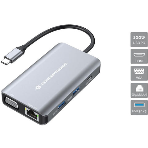 Docking station conceptronic donn21g 7 en 1 3 x usb 3.0 - 1 x hdmi - 1 x vga - 1 x rj45 - 1 x usb tipo c