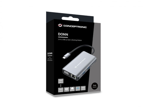 Docking station conceptronic donn21g 7 en 1 3 x usb 3.0 - 1 x hdmi - 1 x vga - 1 x rj45 - 1 x usb tipo c