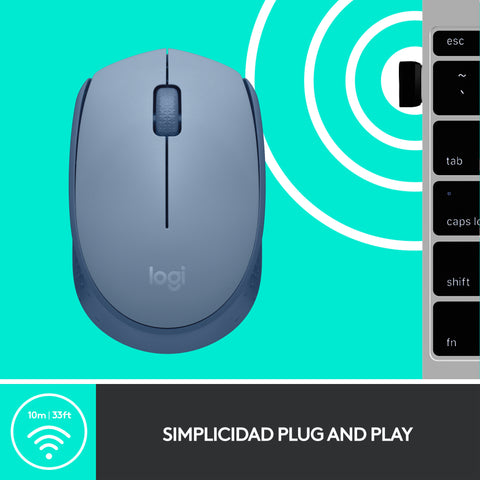 Mouse raton logitech m171 optico wireless inalambrico gris azulado