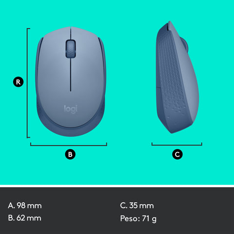 Mouse raton logitech m171 optico wireless inalambrico gris azulado