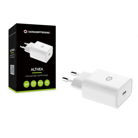 Cargador conceptronic carga rapida pd 1 puerto usb tipo c althea - 25w - blanco