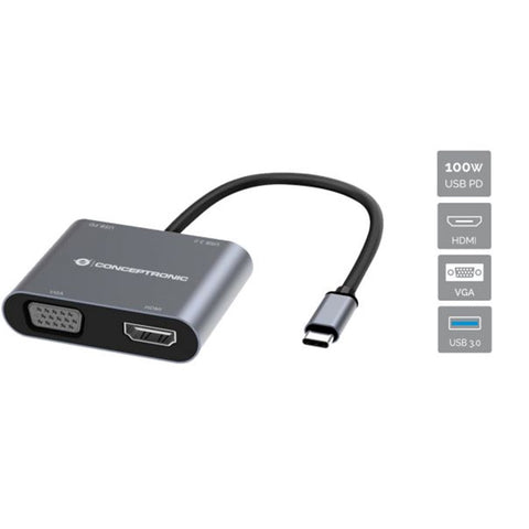 Hub usb tipo c conceptronic donn16g 1 x hdmi - 1 x vga - 1 x usb tipo c - 1 x usb 3.0