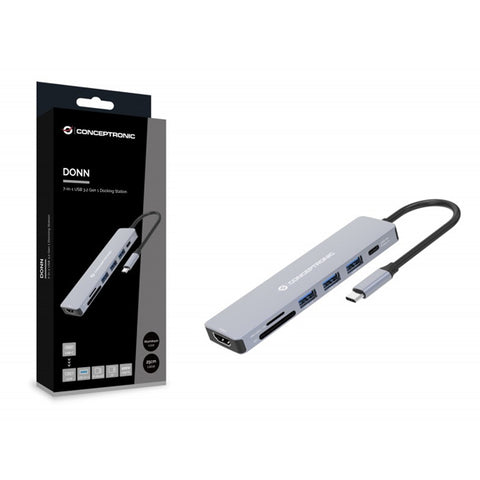 Hub usb tipo c conceptronic donn19g 1 x hdmi - 3 x usb 3.2 - 1 x usb tipo c - lector sd - lector micro sd