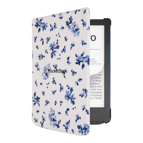 Pocketbook funda shell series verse + verse pro - patron flores blanco azul