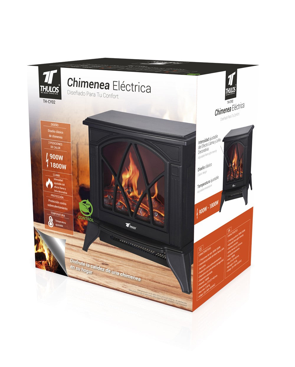 Chimenea electrica thulos th - cy02 900w - 1800w