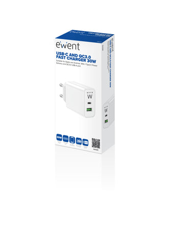 Cargador ewent ew1325 30w usb tipo a - usb tipo c