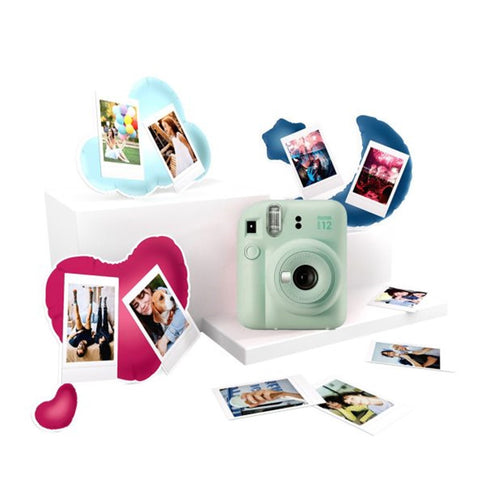 Kit camara fujifilm mini instax 12 color verde menta + papel 10 fotos + 3 portara retratos