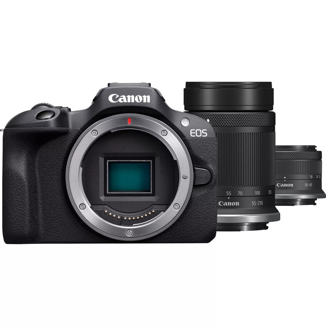 Camara reflex canon eos r100 + rf - s 18 -  45 is stm + rf - s 55 - 210 f5 - 7.1 is stm 24.1mpx negro