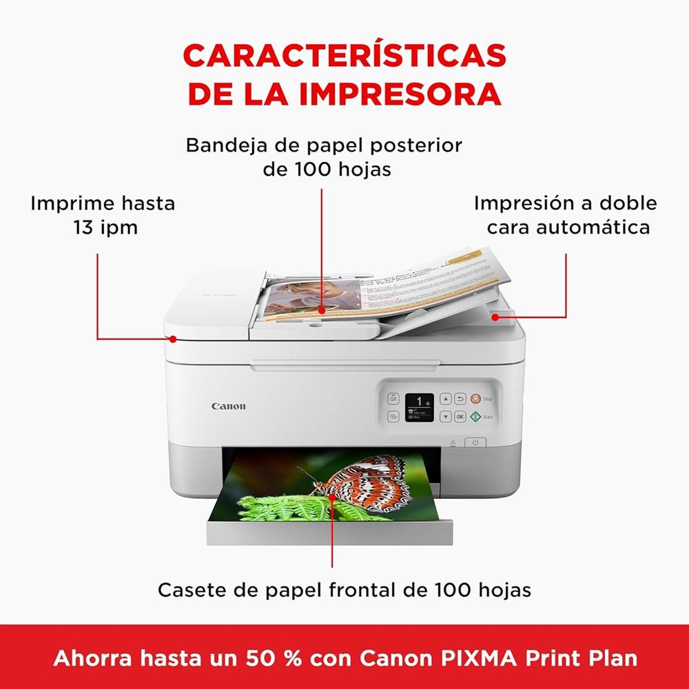 Multifuncion canon pixma ts7451i inyeccion color wifi -  duplex impresion -  blanca ppp