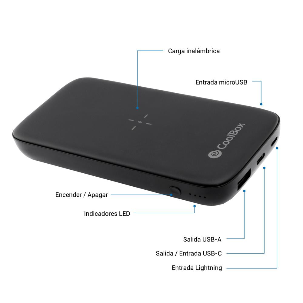 Bateria externa portatil power bank qi coolbox 10000mah negro