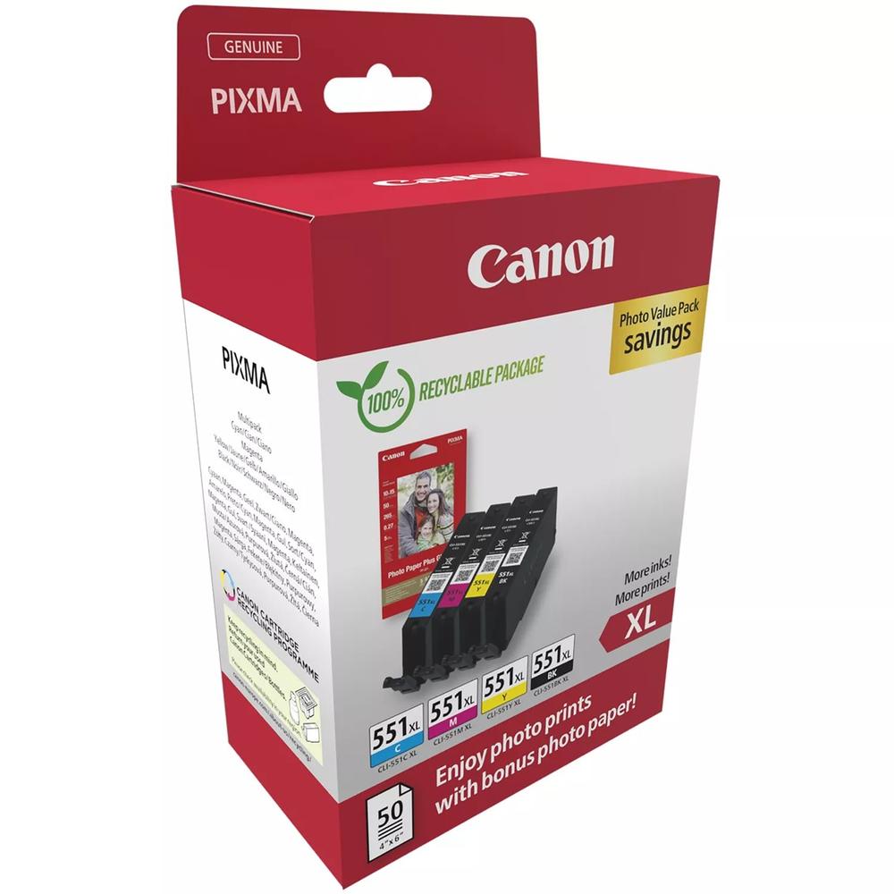 Multipack canon cli - 551xl b - c - m - y + 50 hojas papel fotografico