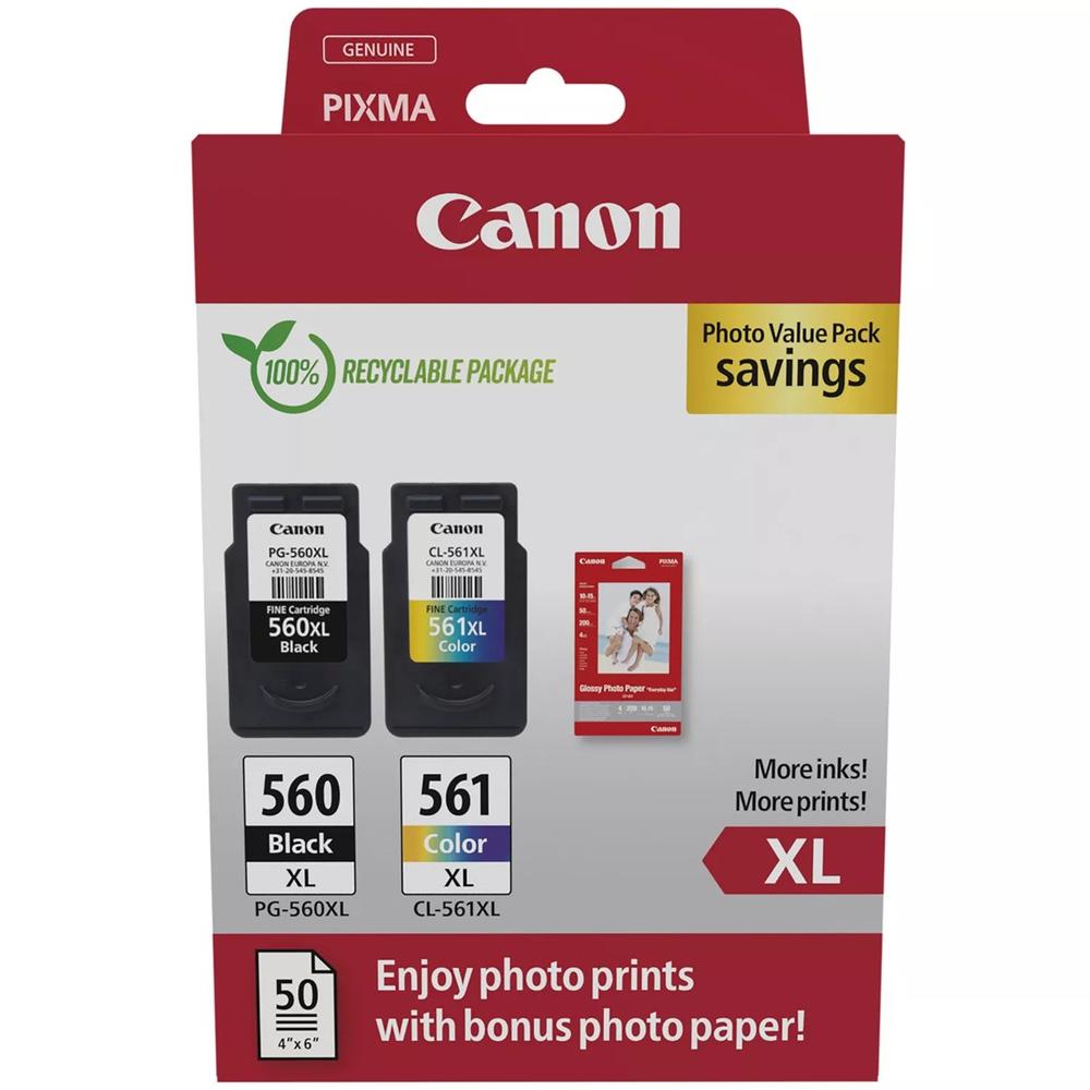 Multipack canon pg - 560xl negro - cl - 561xl multicolor + 50 hojas papel fotografico