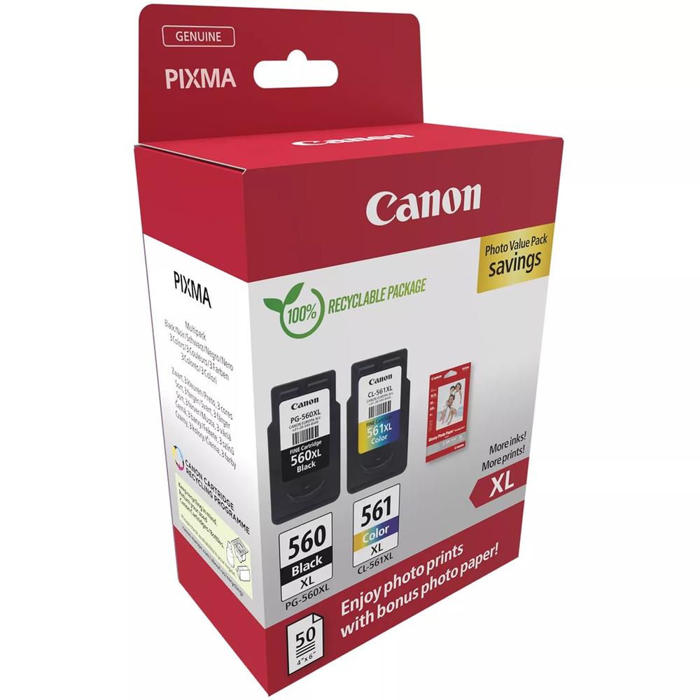 Multipack canon pg - 560xl negro - cl - 561xl multicolor + 50 hojas papel fotografico